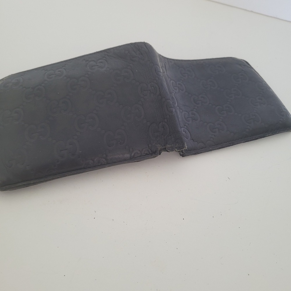 Gucci Guccissima Bifold Wallet Black GG Monogram Leather Coin Pocket Italy Mens - Picture 10 of 12